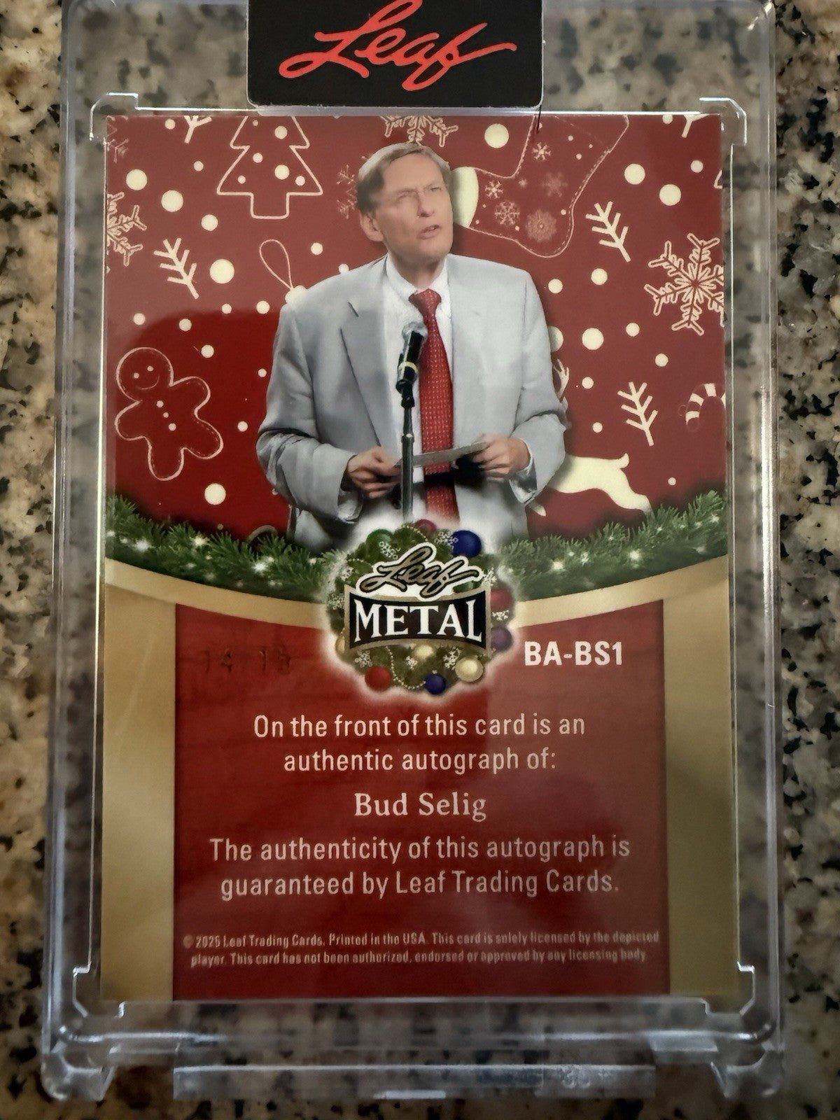 2025 Leaf Happy Holidays Bud Selig Autograph SP Card /15
