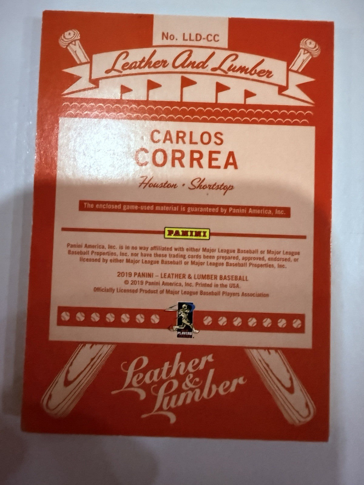 2019 Panini Leather & Lumber - Leather and Lumber Dual Carlos Correa #LLD-CC...