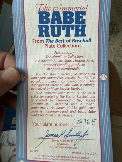 The Hamilton Collection Babe Ruth Porcelain Collector Plate Best of Baseball