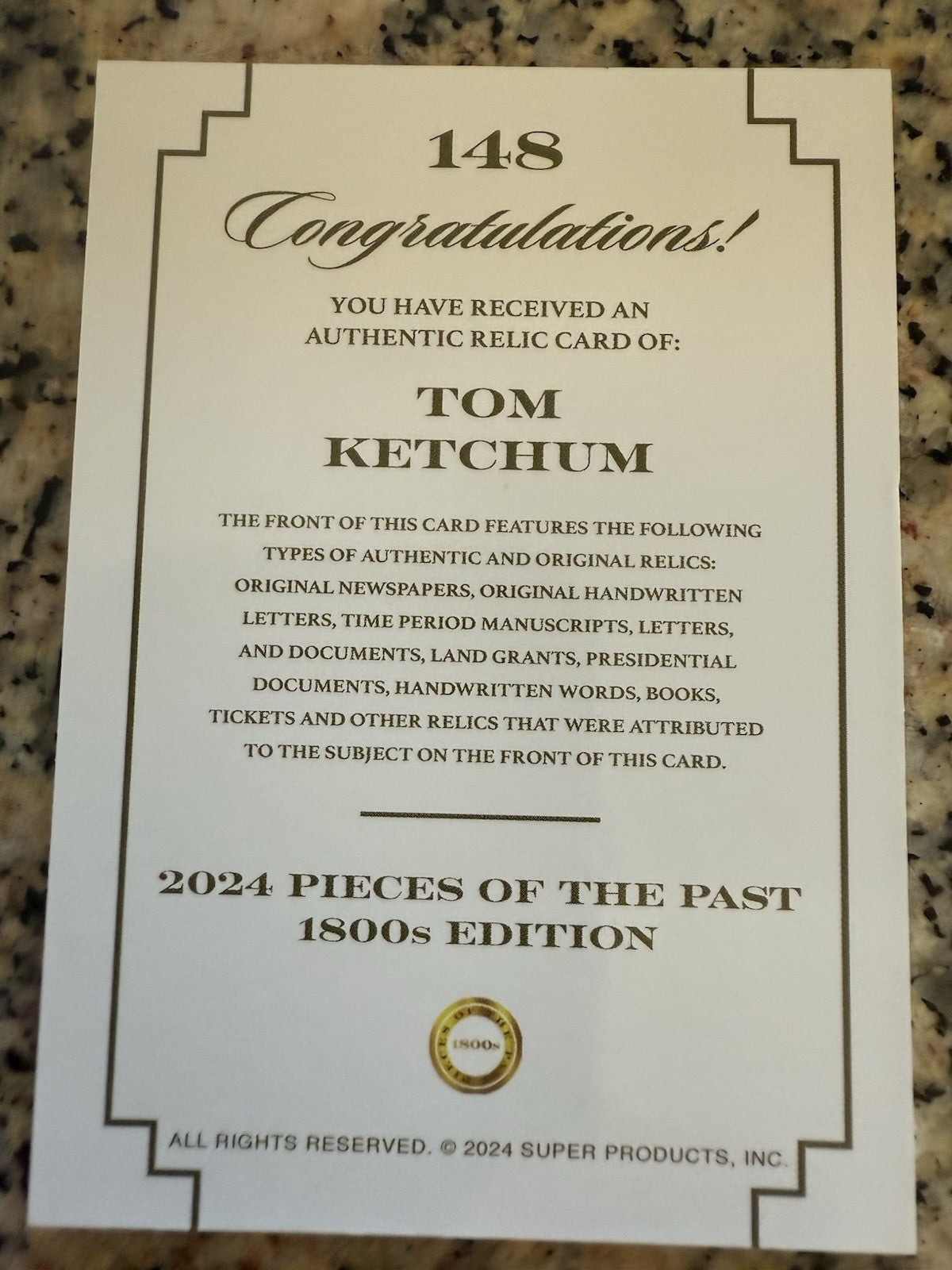 Tim Ketchum 1800s Relic Card