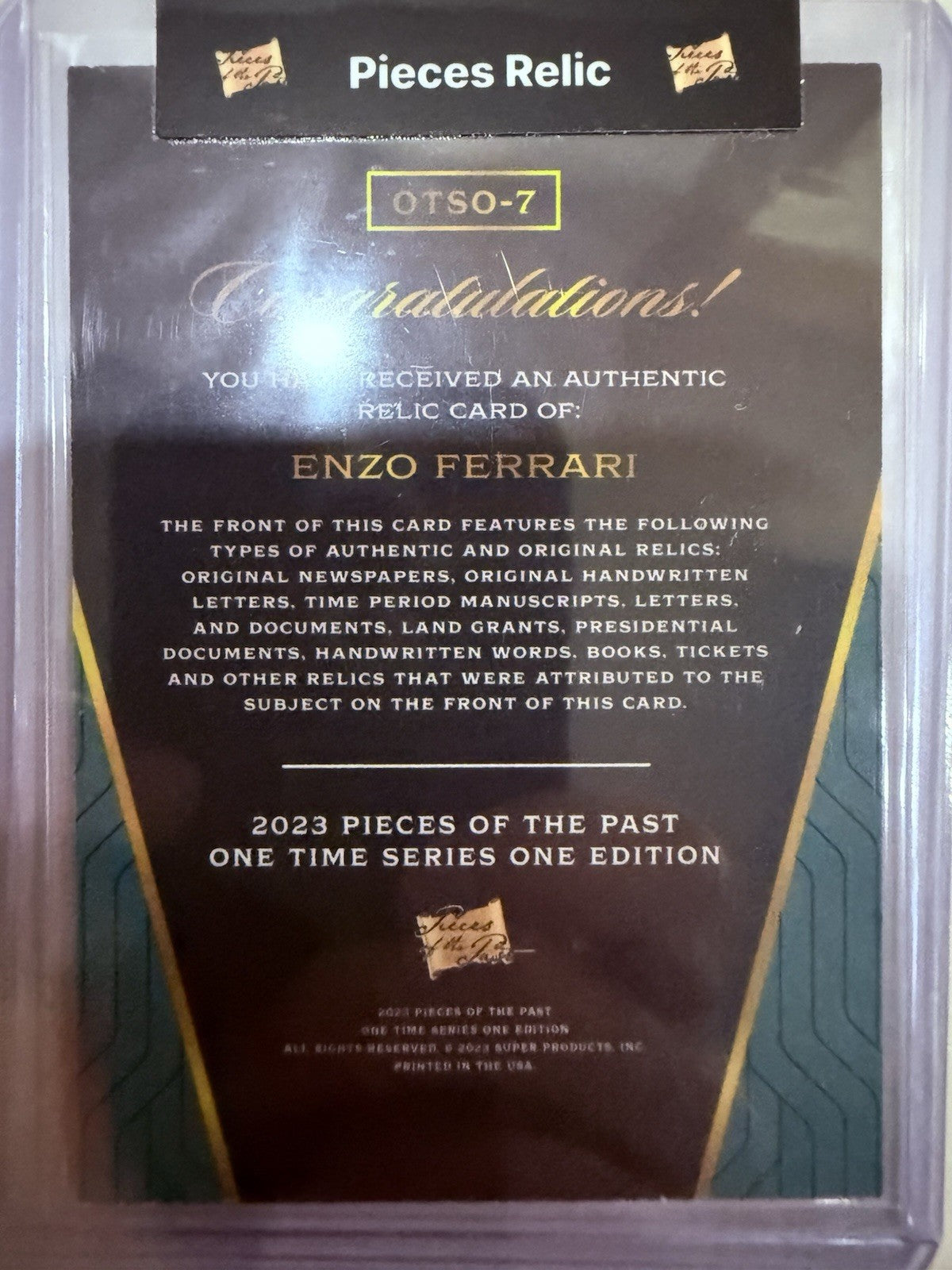 Enzo Ferrari 2023 Pieces of the Past Authentic Relic #OTSO-7