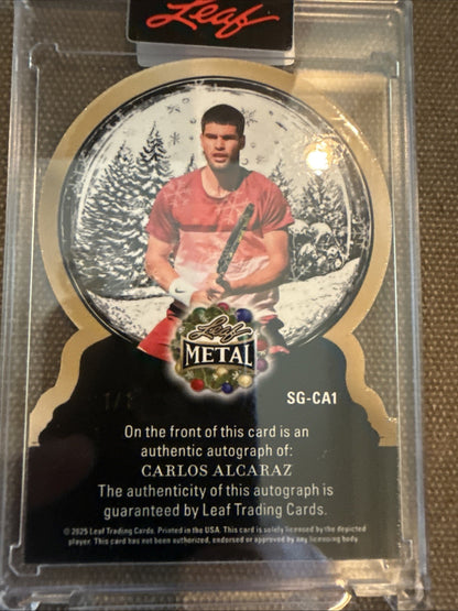 2025 Leaf Metal Happy Holidays - Snow Globe Carlos Alcaraz Gold Vinyl 1/1