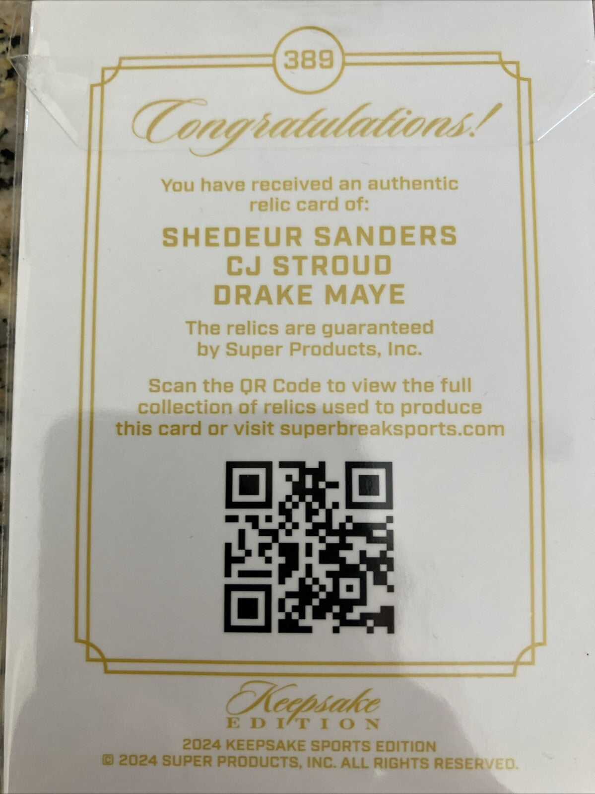 Triple Patch Gem Relic. Shedeur Sanders, Cj Stroud, Drake Maye