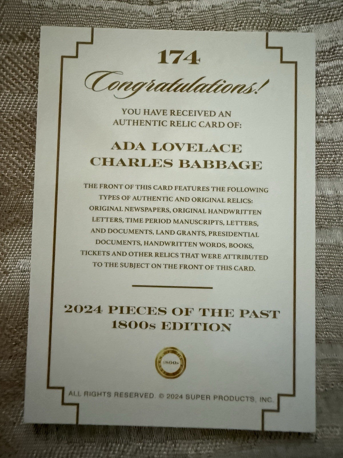 2024 Pieces Of The Past 1800s Edition Silver Dual Cut Relic LOVELACE/BABBAGE