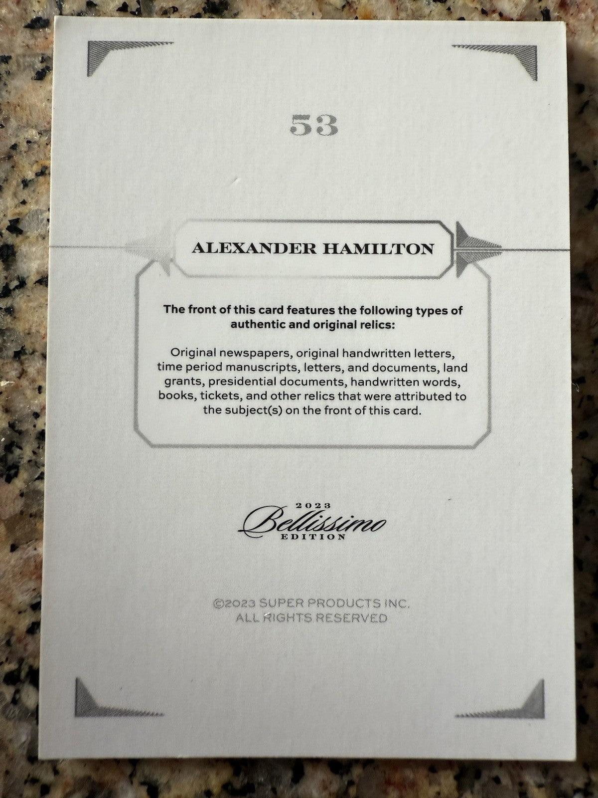 2023 Keepsake Bellissimo Edition Alexander Hamilton Hand Written  Relic /15
