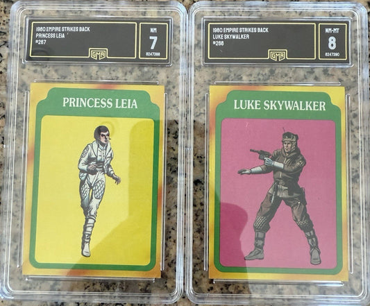 1980 Topps Star Wars: THE EMPIRE STRIKES BACK Lot of 2 GMA 7/8 Luke And Leia