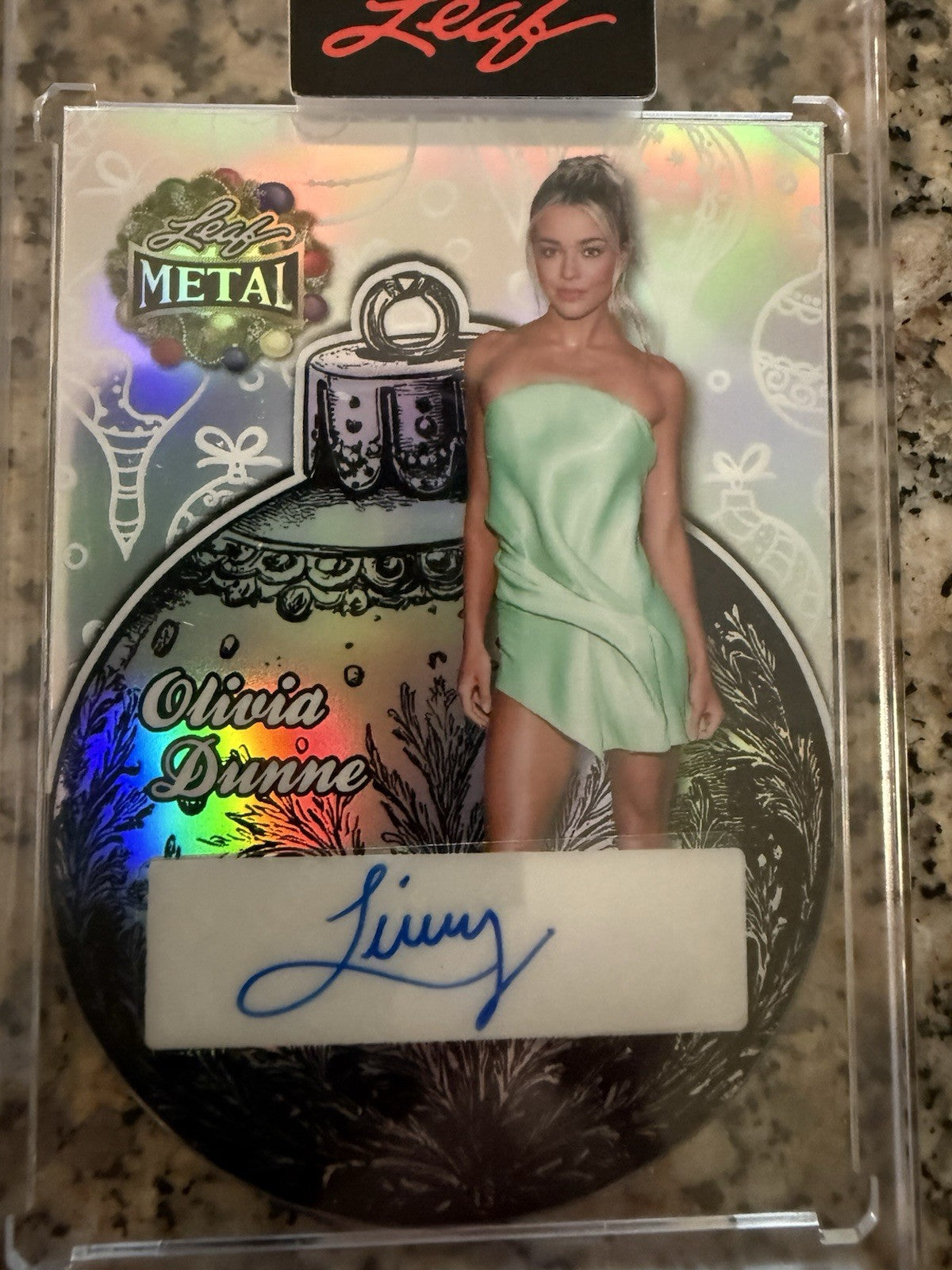 2025 Leaf Metal Happy Holidays Olivia "Livvy" Dunne encased auto  /5 Ornament