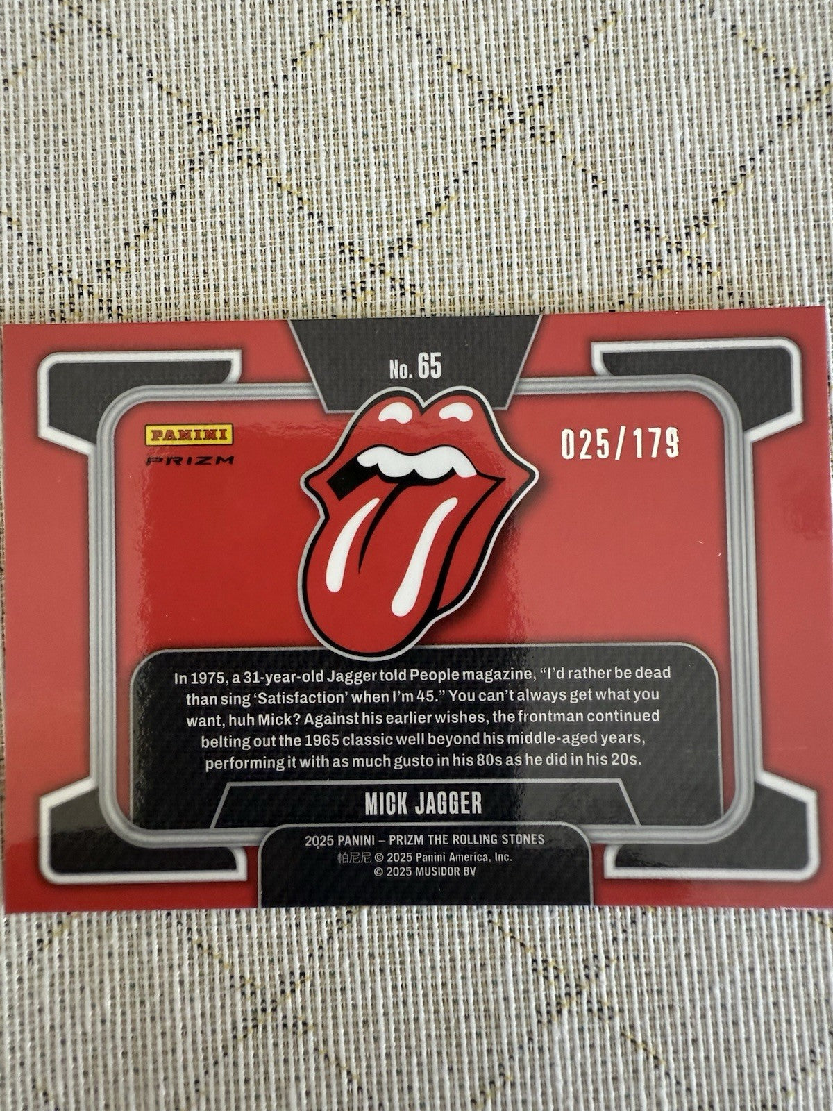 Mick Jagger Rolling Stones  Prizm Card 65 25/179