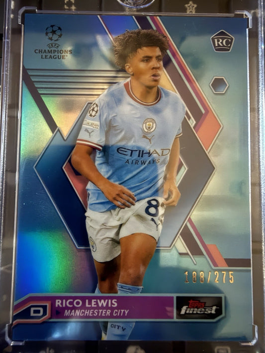 2022 Topps Finest UEFA Club Competitions Sky Blue Refractor /275 Rico Lewis ga5