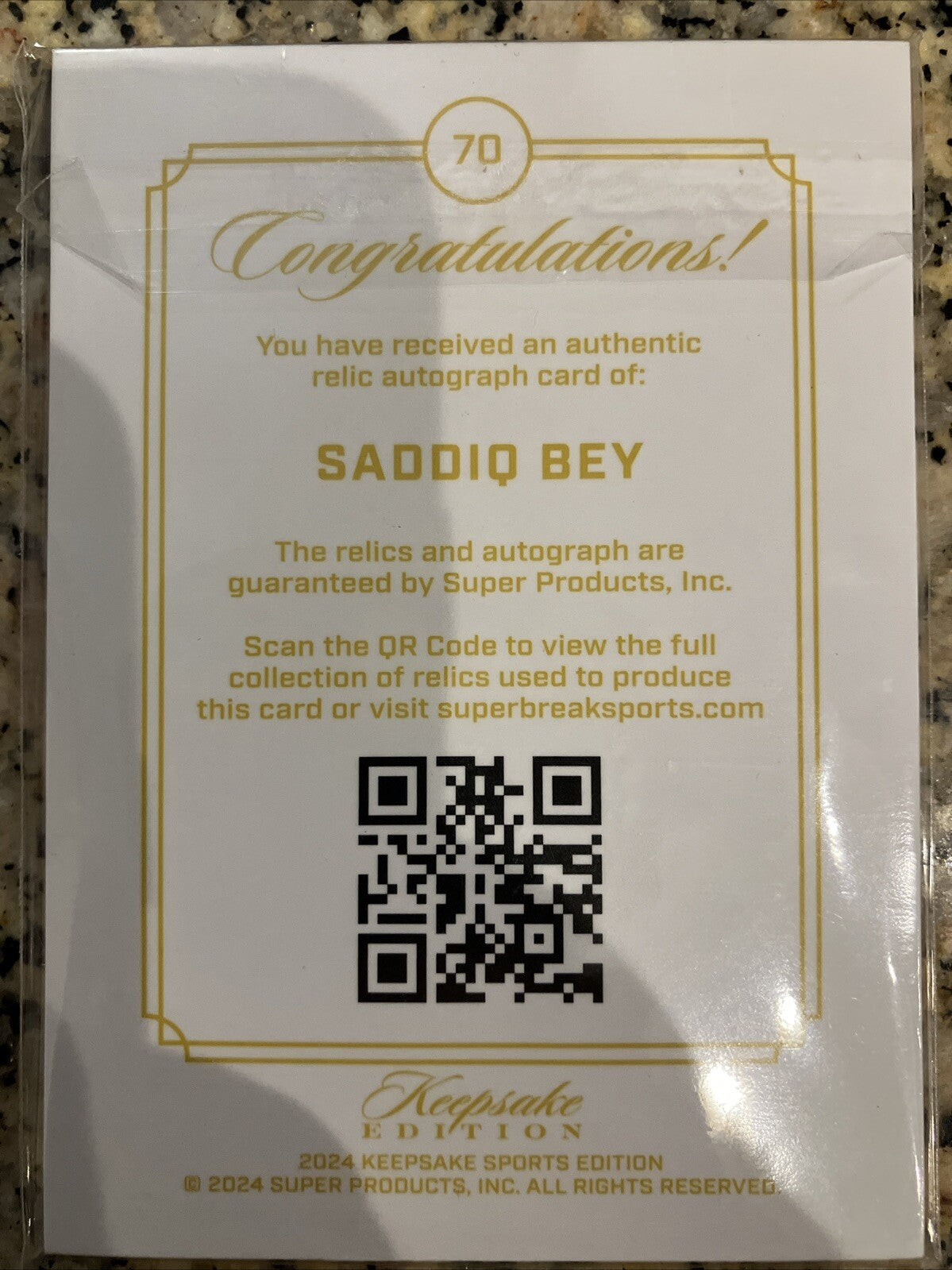 Saddiq Bey Gem Relic Auto. Super Break Keepsake Edition