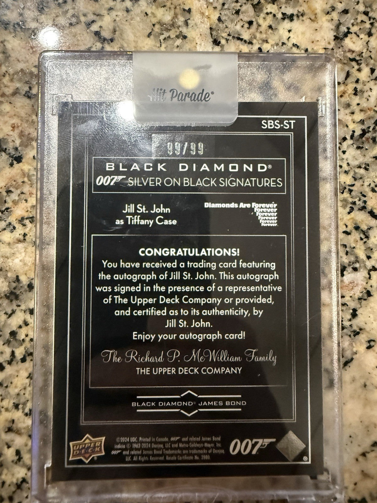 JILL ST JOHN TIFFANY CASE 2024 BLACK DIAMOND JAMES BOND Auto # Match 99/99