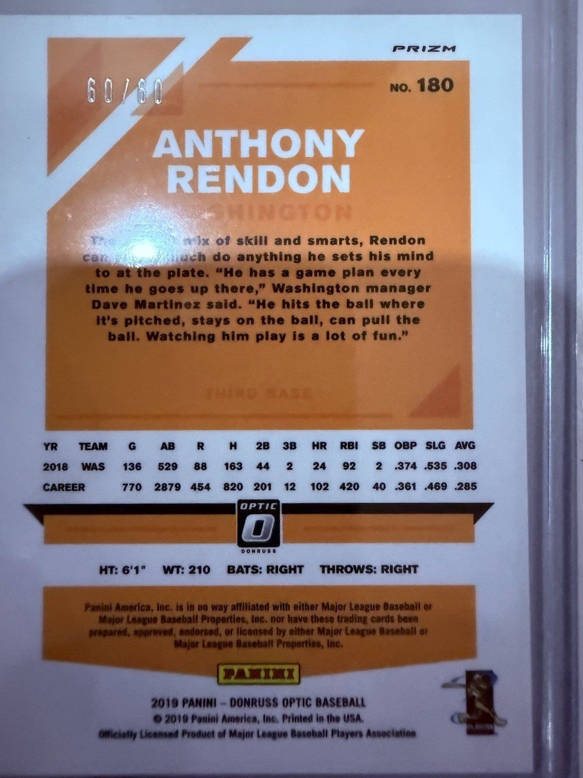 2019 Panini Donruss Optic - Anthony Rendon #180 Red  Prizm /60