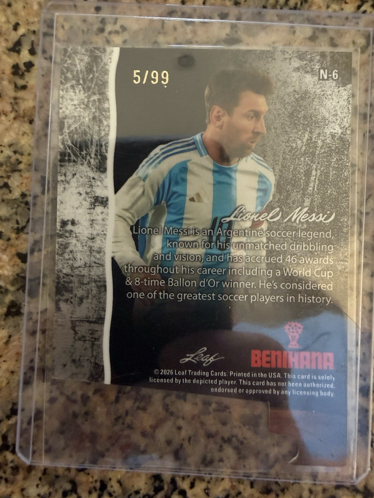 2026 Leaf Benihana #N-6 Lionel Messi /99 Die-Cut insert RARE card of the GOAT!