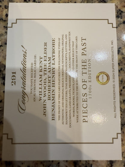 2024 Pieces the Past 1700's Hand Written Kent Wood Adam Latrobe Quad Relic (b)