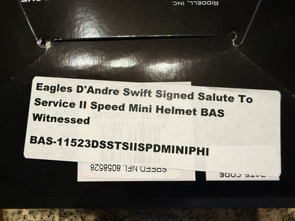 D'Andre Swift Signed Eagles Salute to Service Speed Mini Helmet- Beckett W Holo