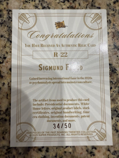2025 Pieces of the Past Sigmund Freud Authentic Relic Card R-22. Blue /50