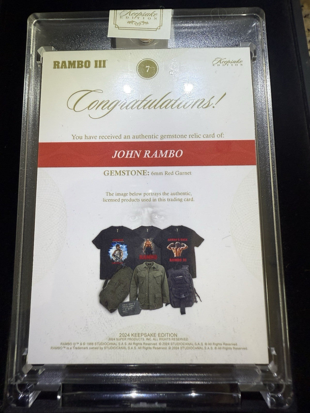 2024 Keepsake Edition - John Rambo /99 - Red Garnet Gemstone - Memorabilia Patch