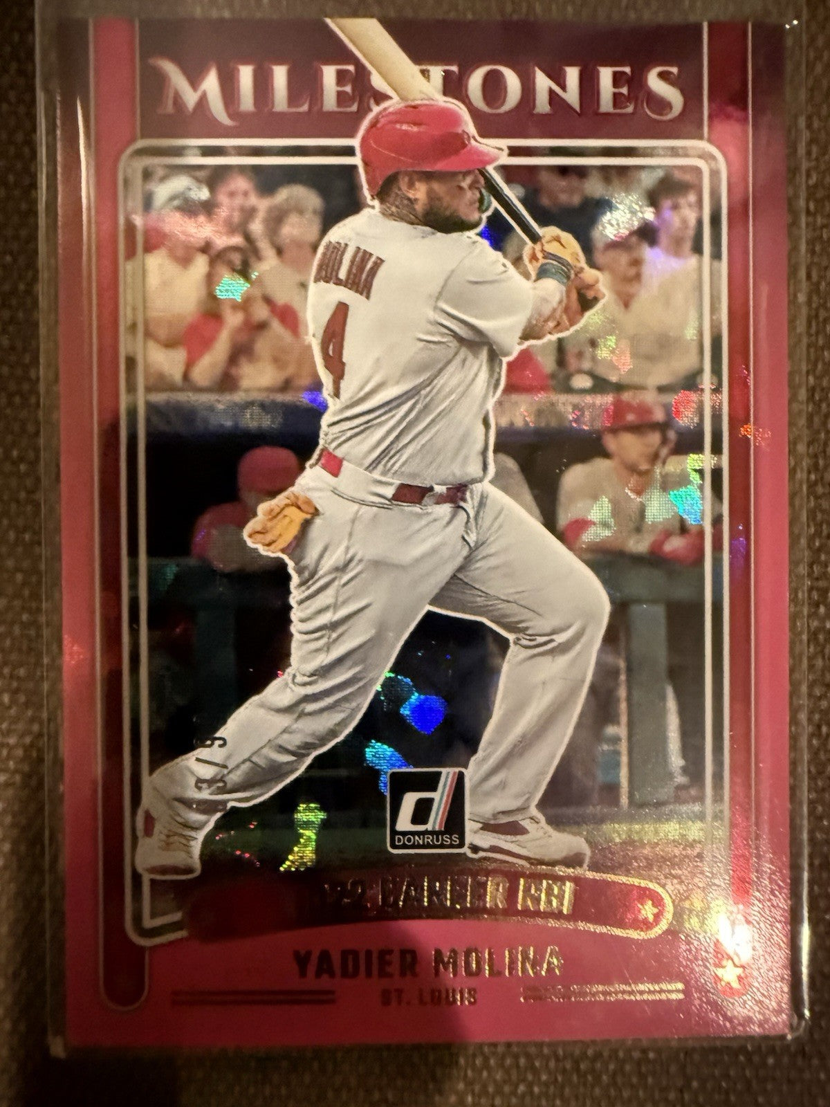 2025 Panini Donruss Milestones Pink Ice 47/99 Yadier Molina #13 04br