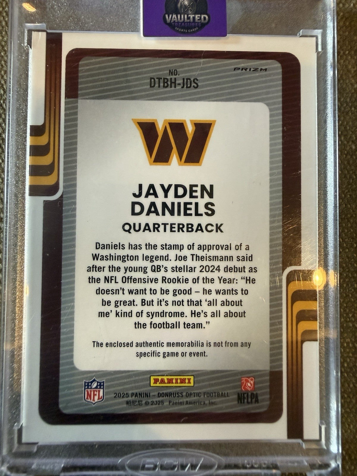 Panini 2025 Donruss Optic Donruss Threads Jayden Daniels Prizm RC Mem #DTBH-JDS