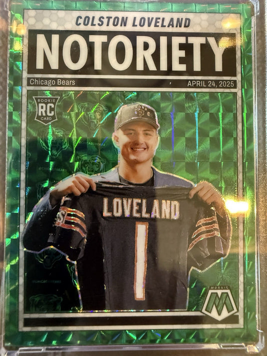 2025 Panini Mosaic - Notoriety Colston Loveland #24 Green Mosaic Prizm (RC)
