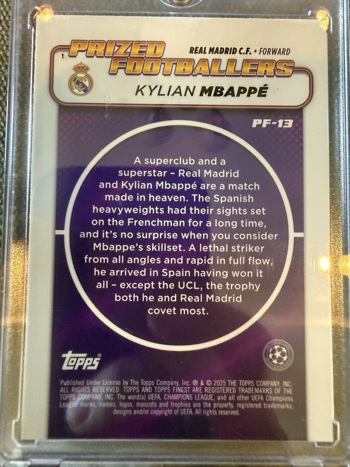 2024-25 Topps Finest Kylian Mbappe #PF-13 Prized Footballers Refractor