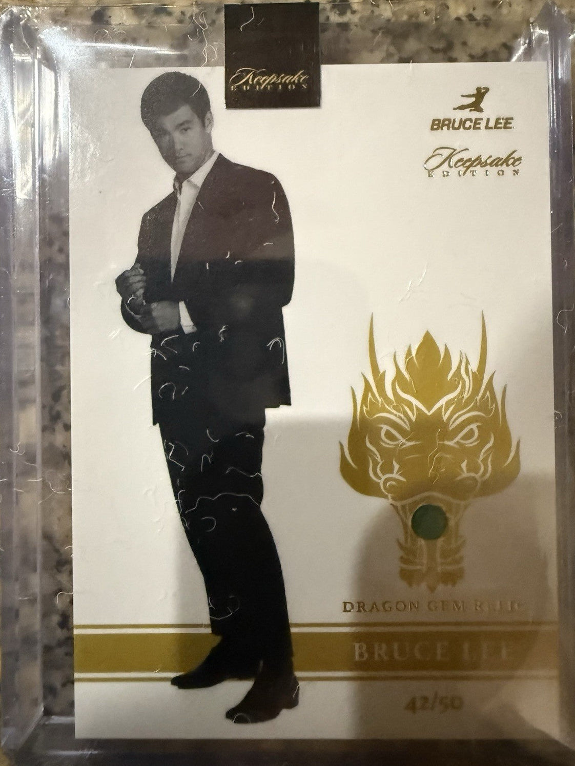 Bruce Lee Dragon Gem Relic /50 – 2024 Keepsake Green Onyx Card #/50