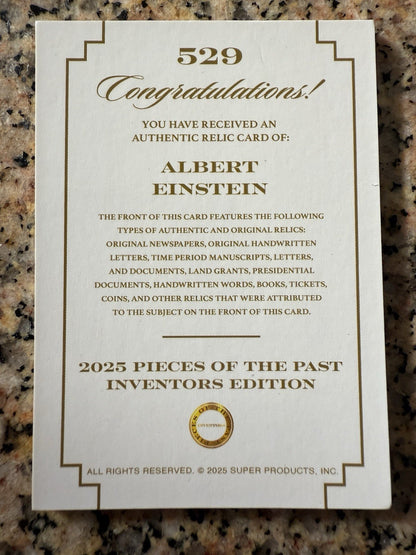 2025 Pieces of the Past Inventors Edition Albert Einstein Jumbo Relic Card Refra
