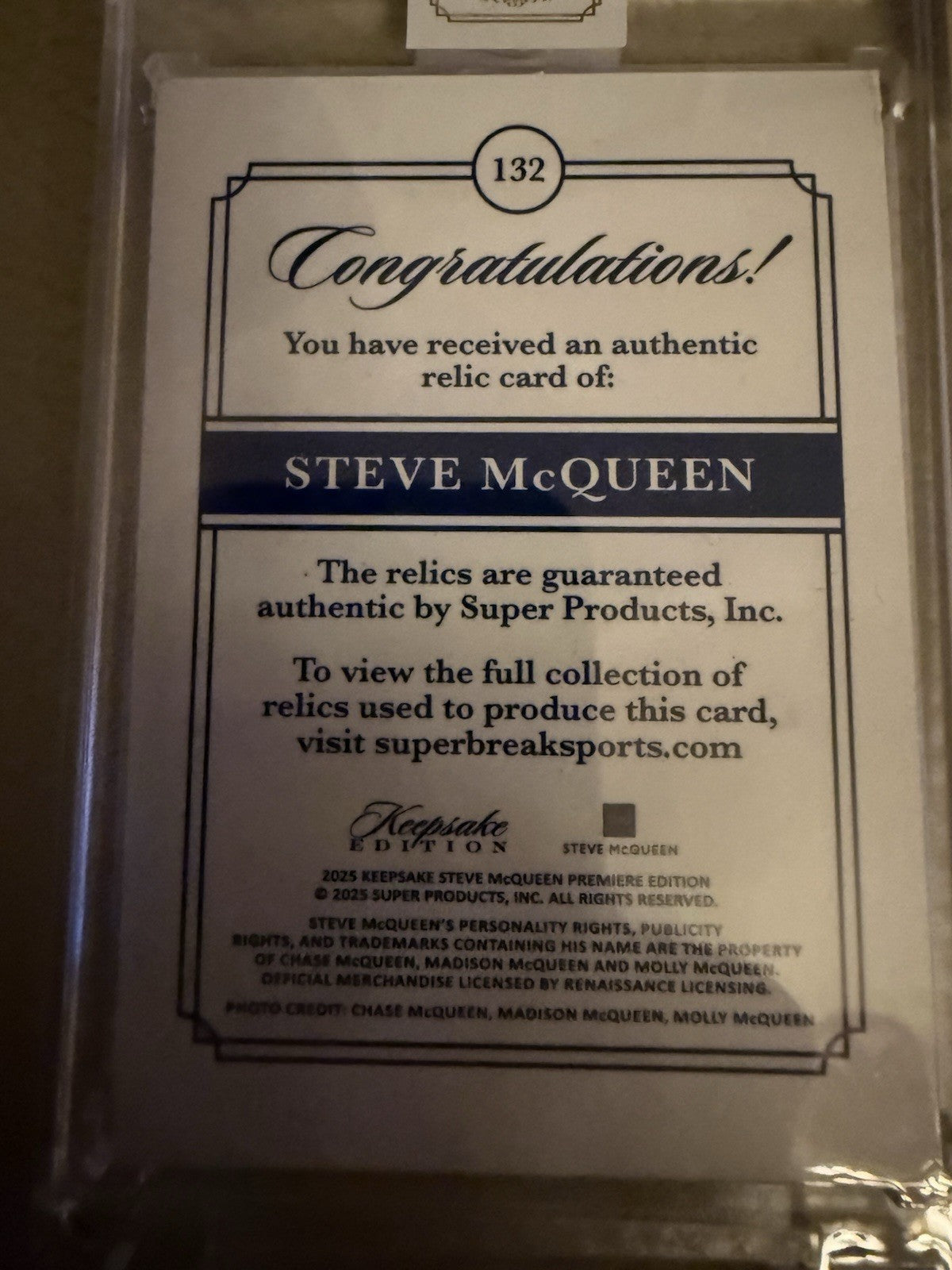 2025 Steve McQueen Keepsake Edition Masterful Relics /50