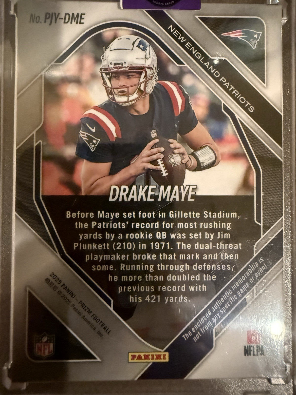 2025 Panini Prizm Premier Drake Maye Pink Prizm Patch - PJY-DME Memorabilia
