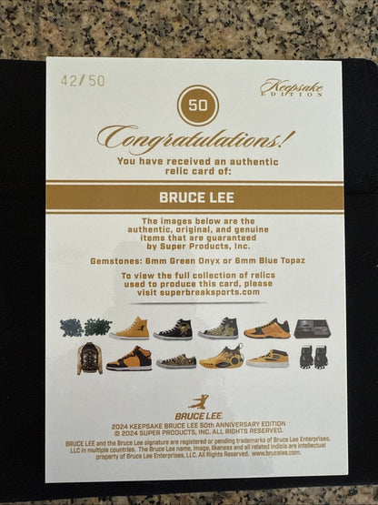 Bruce Lee Jumbo Gem Relic. 42/50. Super Break Keepsake Bruce Lee Anniv.