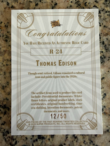 2025 PIECES OF THE PAST Roaring 20s Edition Thomas Edison Blue Relic #44/50