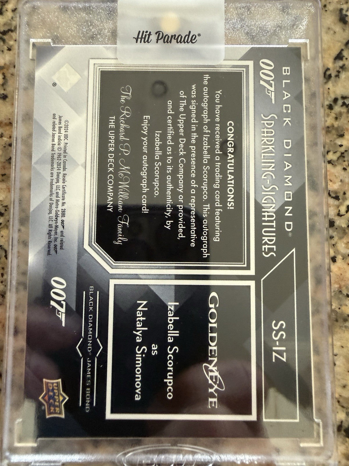 2024 JAMES BOND BLACK DIAMOND SPARKLING SIGNATURES IZABELLA SCORUPCO AUTOGRAPH