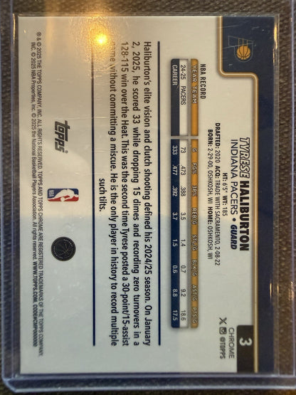 2025-26 Topps Chrome Gold raywave Tyrese Haliburton Pacers #3 /275 Basketball
