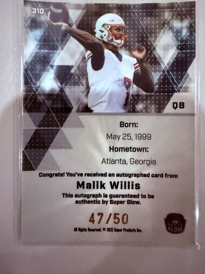 2021 Super Glow Sports Inaugural Edition - Autographs Malik Willis #310 Red Glow