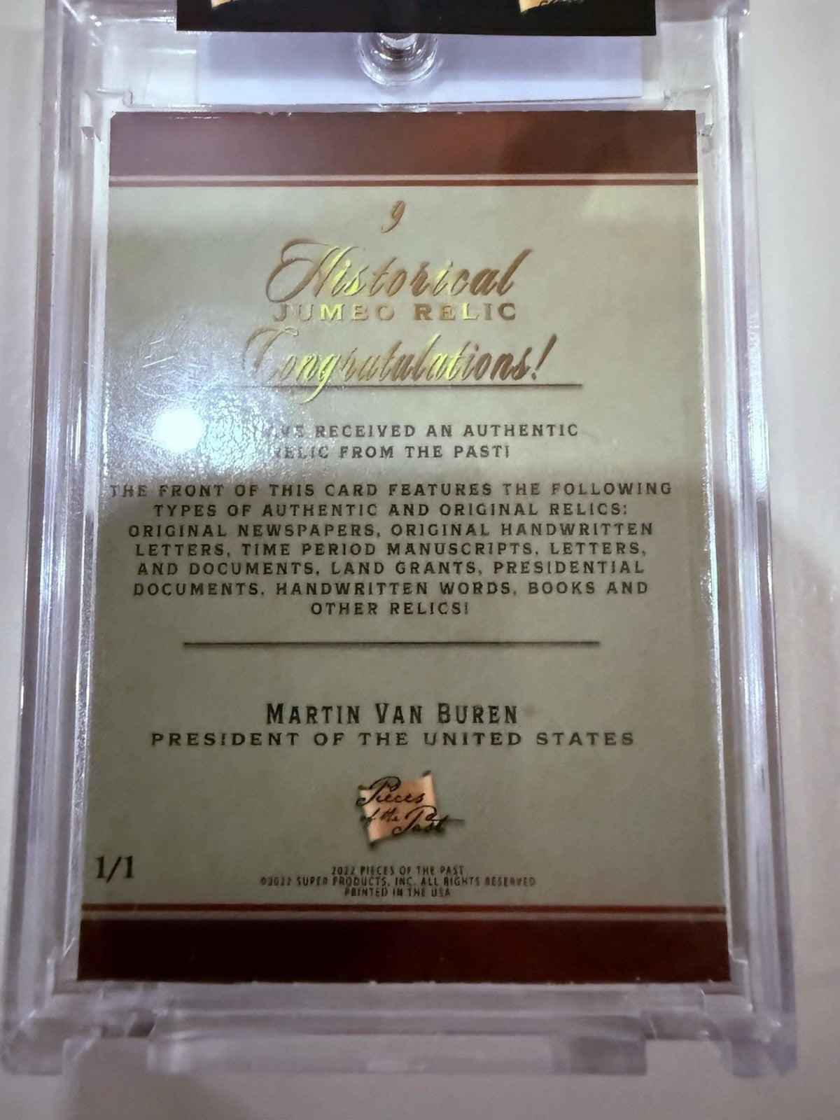 Martin Van Buren  Historical RELIC Card 1/1