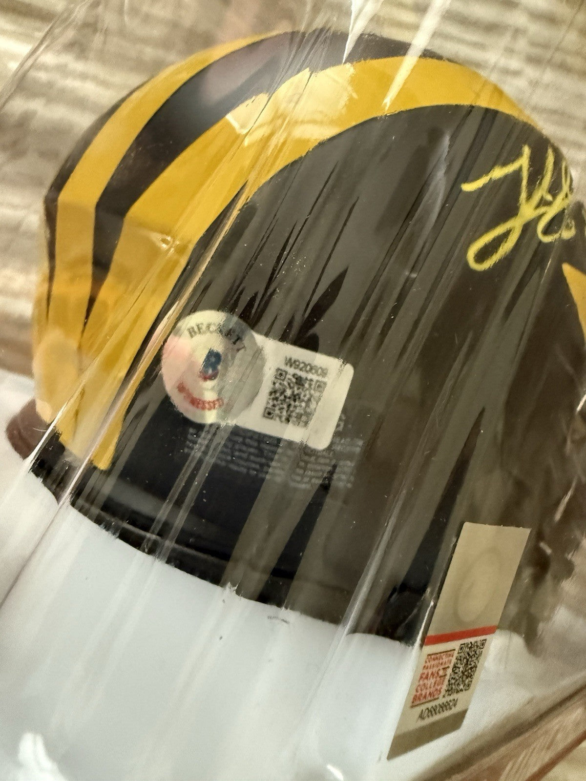 Luke Schoonmaker Autographed Michigan Wolverines Schutt Mini Helmet- Beckett W