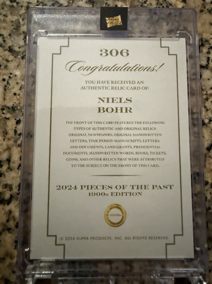 Niels Bohr 2024 Pieces of the Past 1900s Edition ENCASED Hand Written Relic card