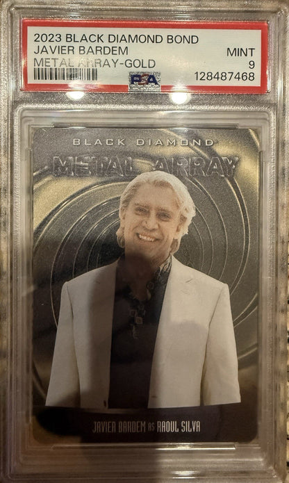 2023 UD Black Diamond James Bond Javier Bardem Metal Array Gold /99 #M-38 PSA 9