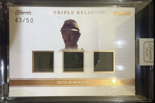 RAMBO Lieutenant TAY Keepsake Triple Relic /50. Error Card Lists Mitch Rogers