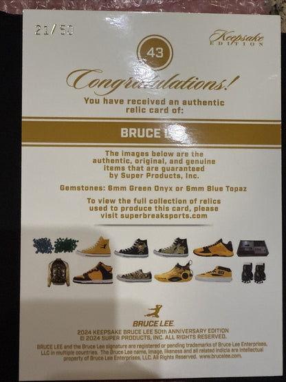 Bruce Lee Jumbo Gem Relic /50, Super Break Keepsake Edition