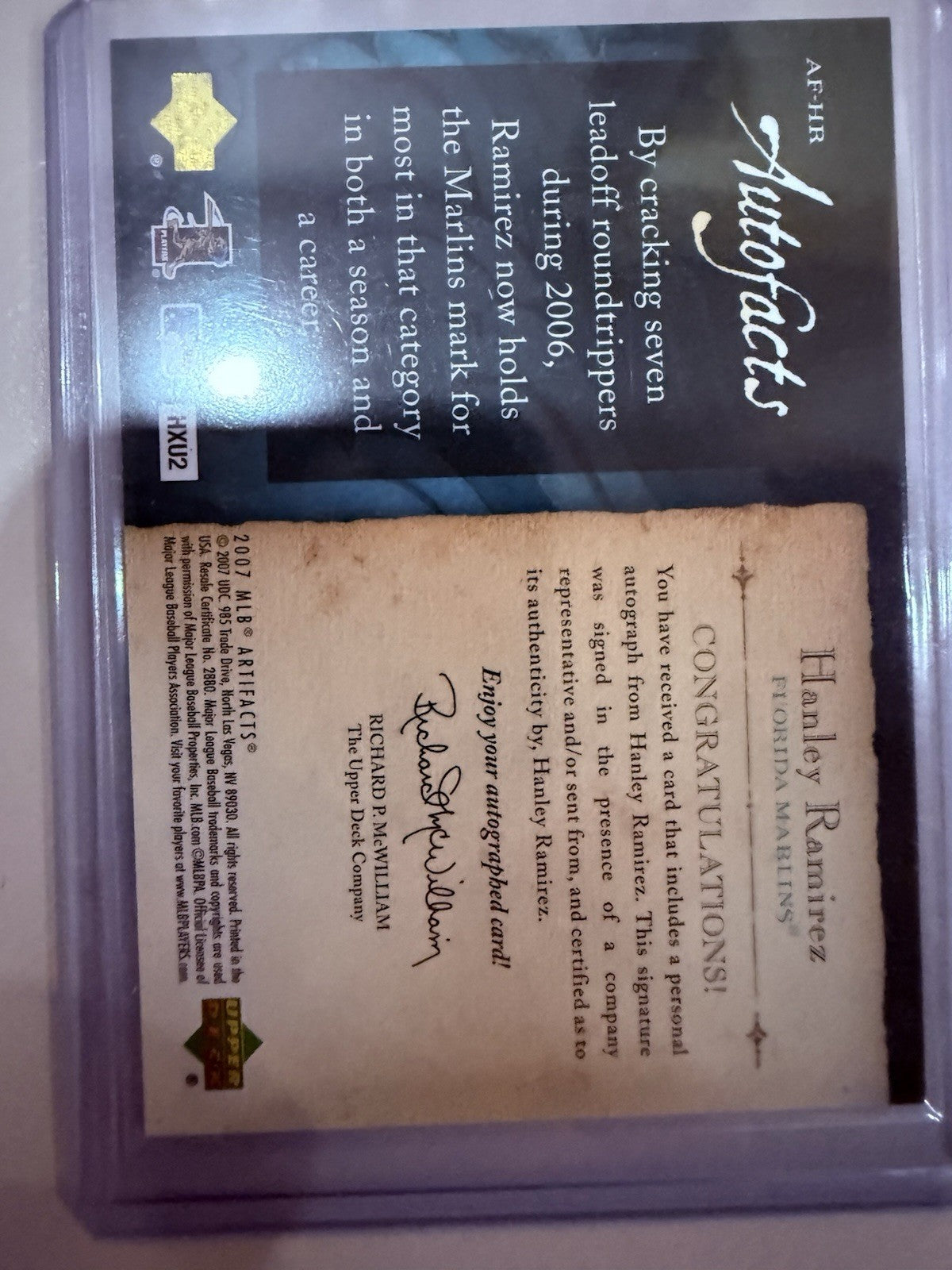2007 Upper Deck Artifacts - Autofacts Hanley Ramirez #AF-HR (AU)