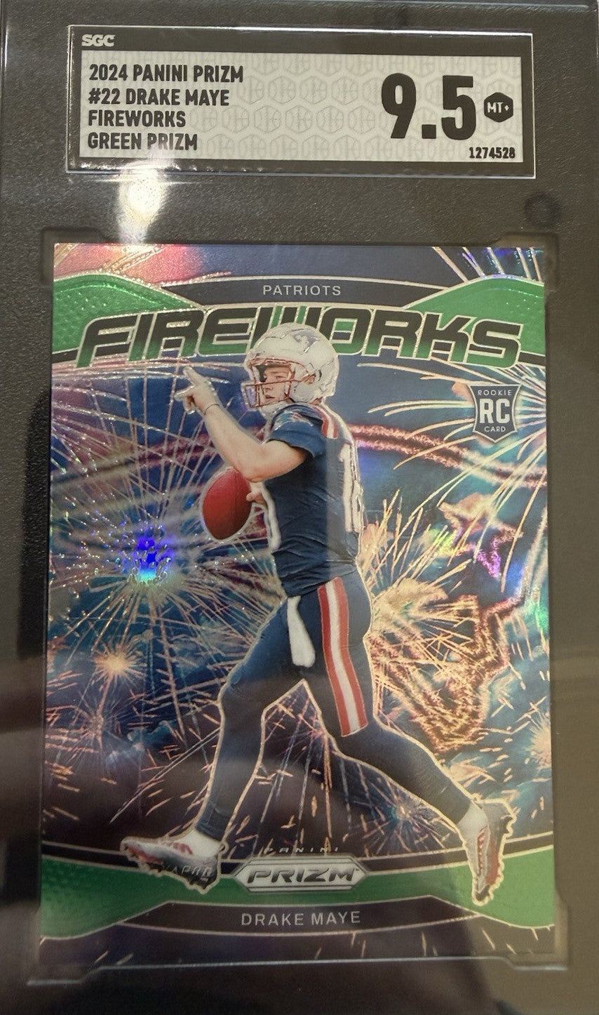 2024 Panini Prizm - Fireworks Drake Maye #22 Green Prizm (RC) SGC 9.5
