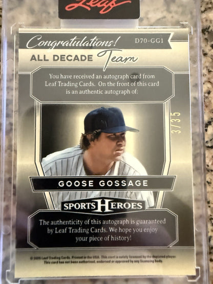 GOOSE GOSSAGE 2025 LEAF SPORTS HEROES ALL DECADE TEAM SILVER CRYSTAL AUTO /35