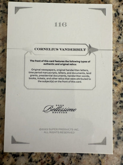 CORNELIUS VANDERBILT 2023 BELLISSIMO KEEPSAKE EDITION HANDWRITTEN RELIC #50/50
