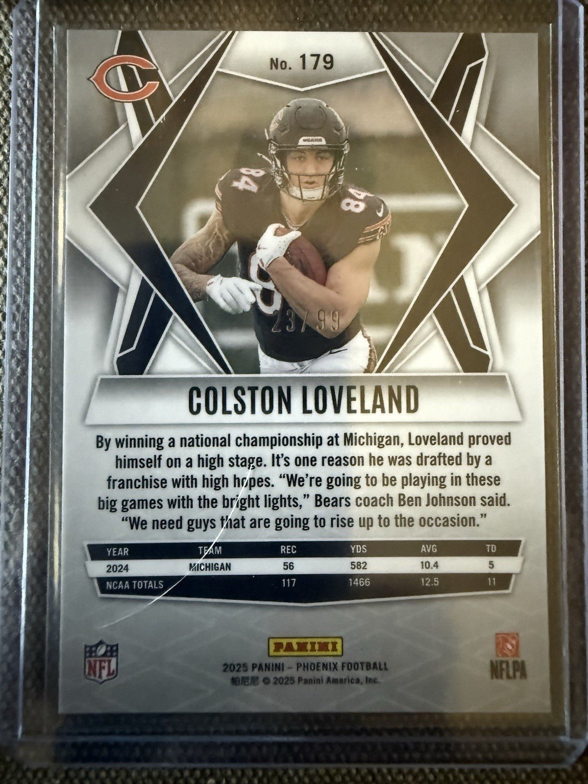 2025 Panini Phoenix #179 Colston Loveland - Red Seismic /99 RC