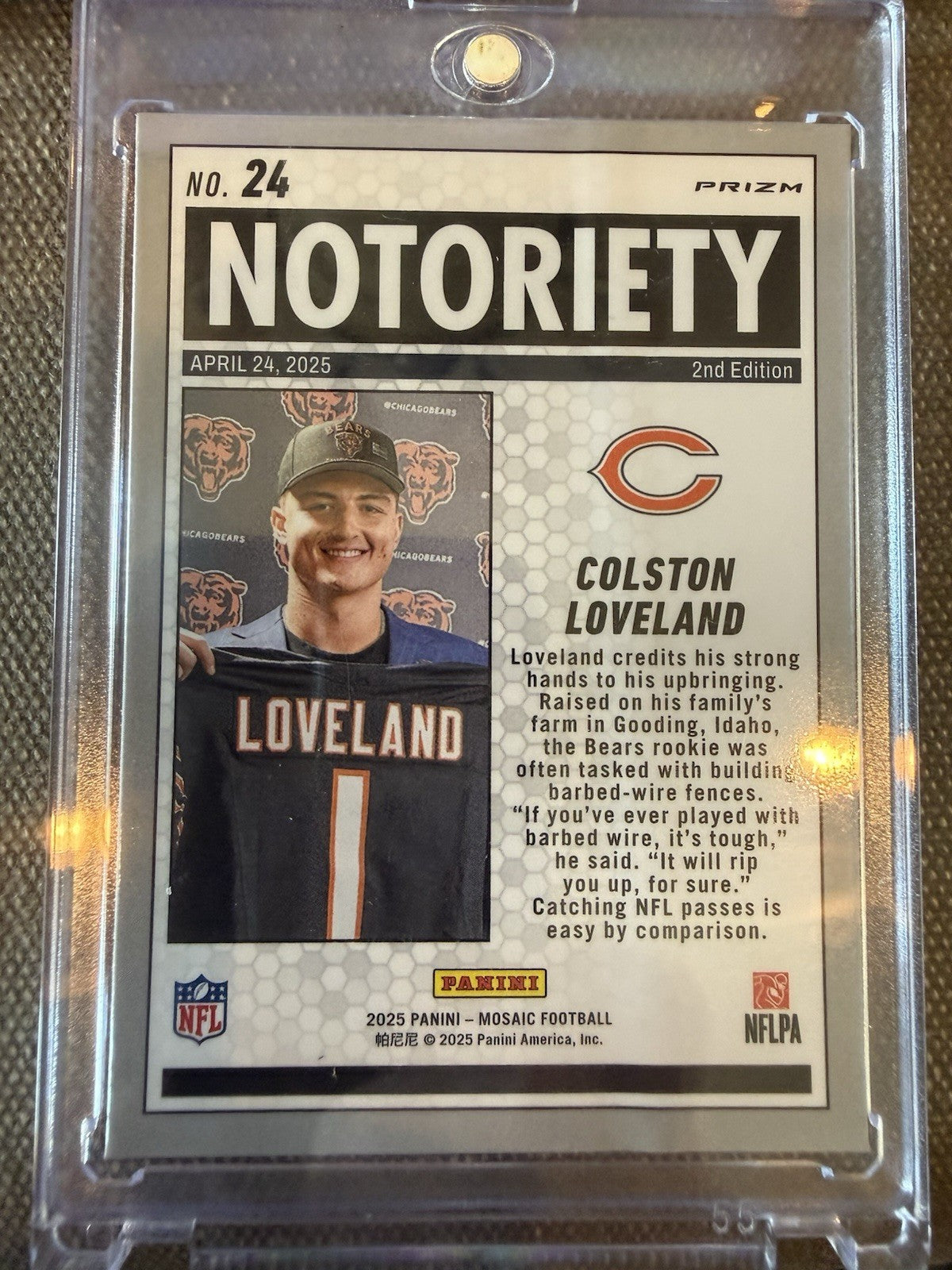Panini Mosaic 25 Colston Loveland # 24 Notoriety Rookie Orange Color Match Prizm