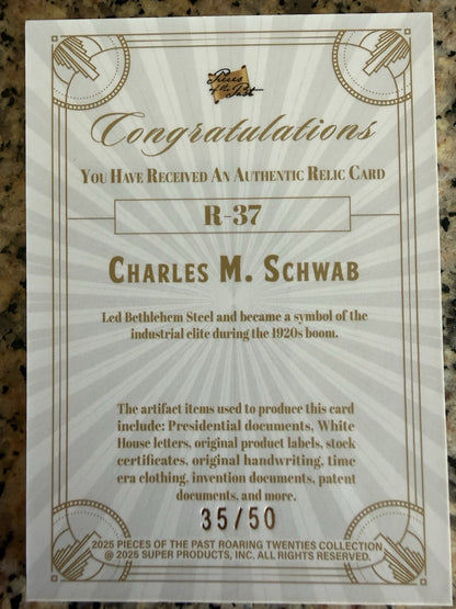 2025 Pieces of the Past Roaring Twenties Collection R-37 Charles Schwab /50