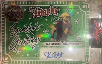 🏈 2025 leaf Metal holiday #D 3/4 Cam Skattebo Auto Giants Hall Marks Greetings