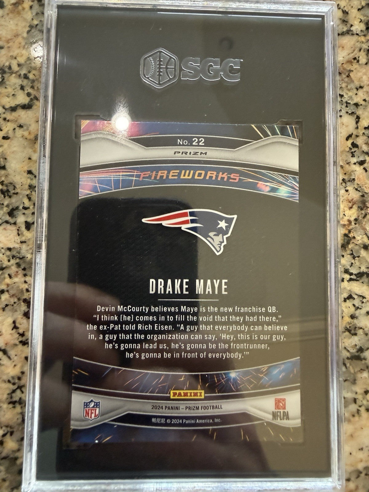 2024 Panini Prizm - Fireworks Drake Maye #22 Green Prizm (RC) SGC 9.5