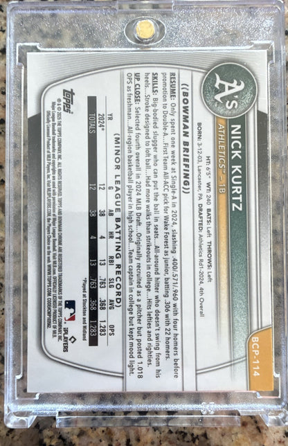 2025 Bowman - Chrome Prospects Nick Kurtz #BCP-114 Mojo Refractor (RC)